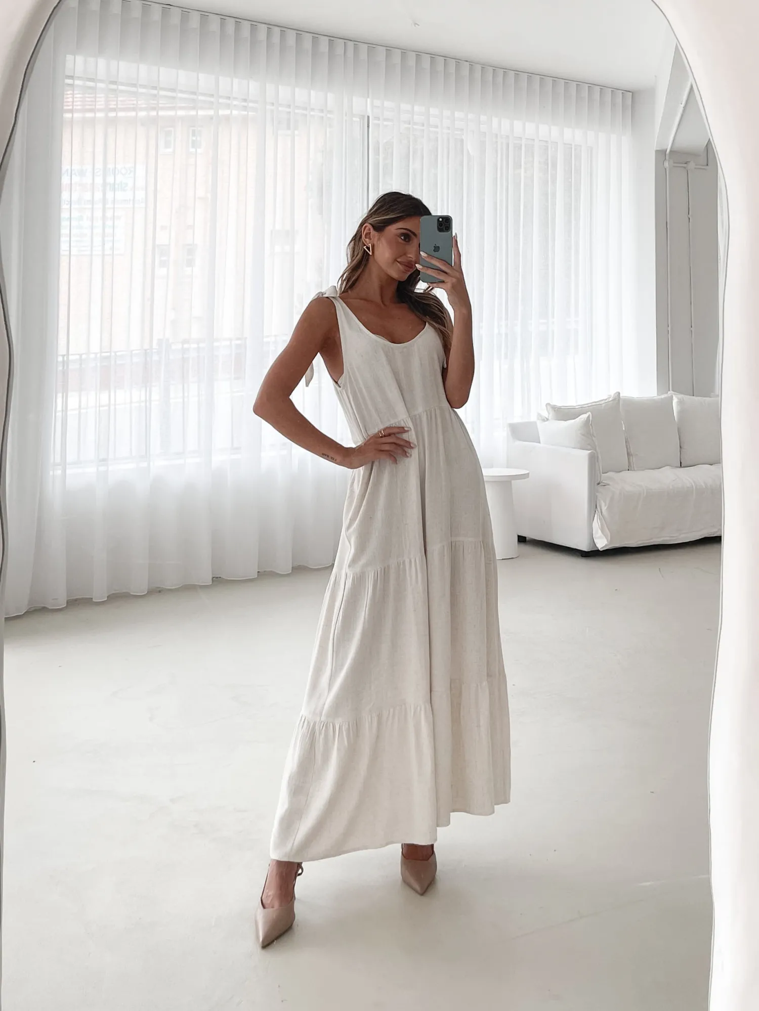Outlet Lydia Dress - Beige Linen Dresses|Shift Dresses