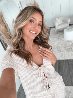 Discount Lyricia Top - Beige Gingham Casual Tops|Crop Tops