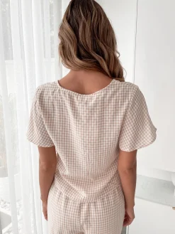Discount Lyricia Top - Beige Gingham Casual Tops|Crop Tops