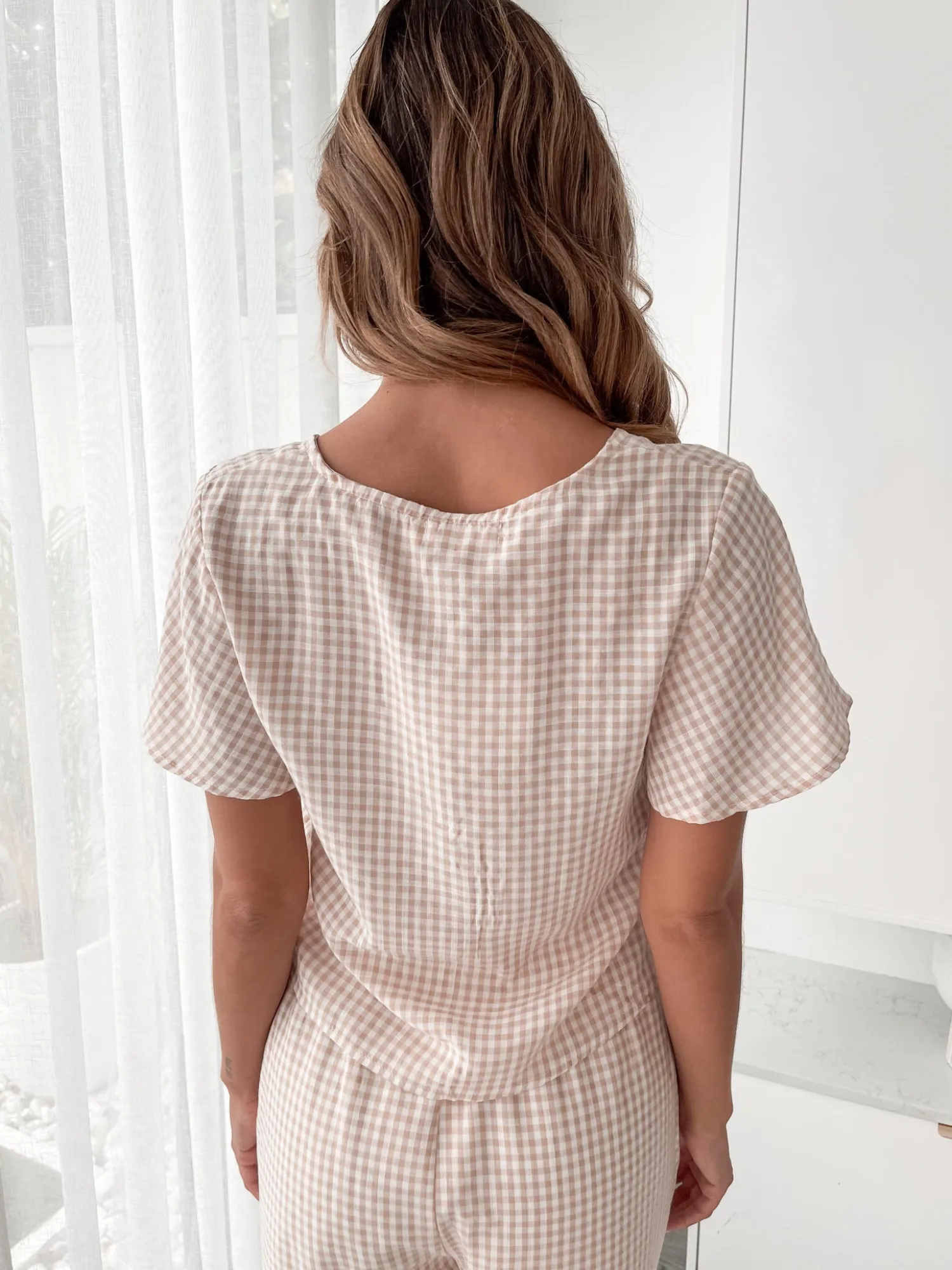 Discount Lyricia Top - Beige Gingham Casual Tops|Crop Tops