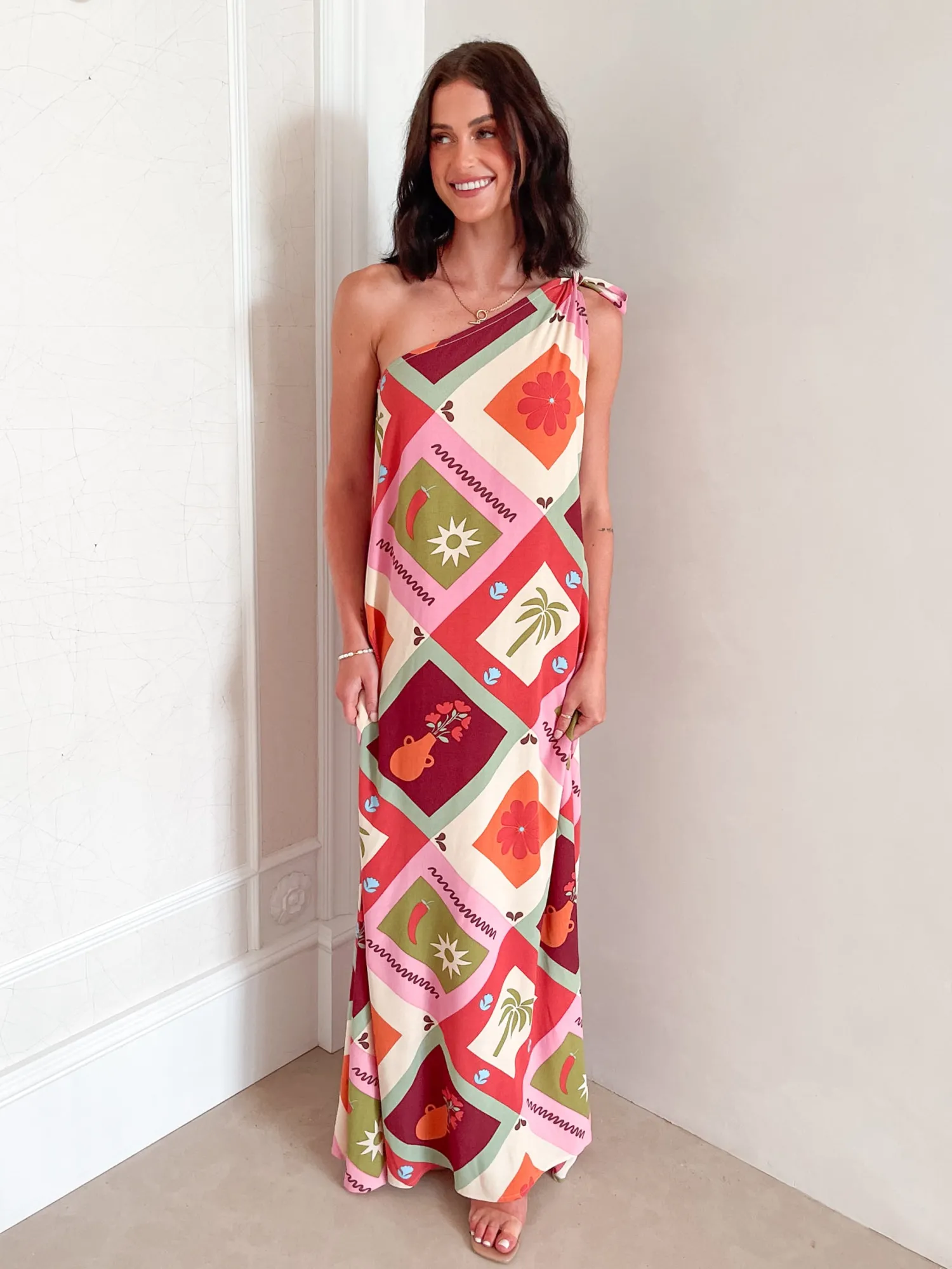 Outlet Lyzel Dress - Multi Print One Shoulder Dresses|Shift Dresses