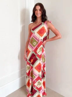 Outlet Lyzel Dress - Multi Print One Shoulder Dresses|Shift Dresses