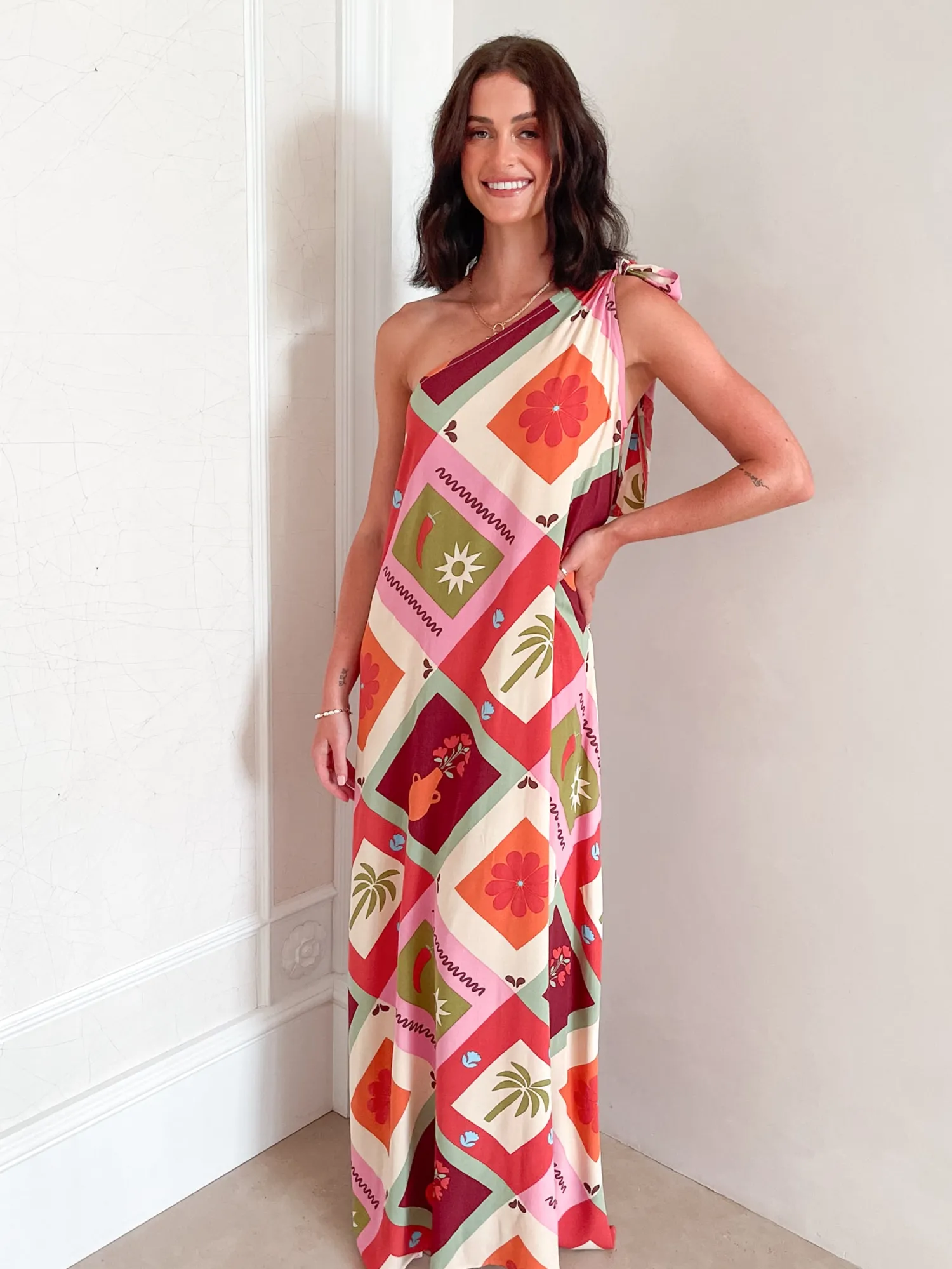 Outlet Lyzel Dress - Multi Print One Shoulder Dresses|Shift Dresses