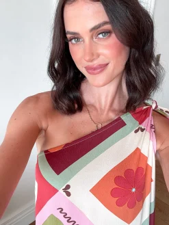 Outlet Lyzel Dress - Multi Print One Shoulder Dresses|Shift Dresses