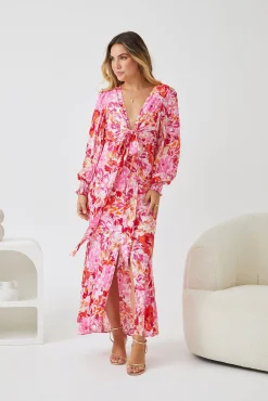 Hot Mallarey Dress - Multi Floral Floral Dresses|Long Sleeve Dresses