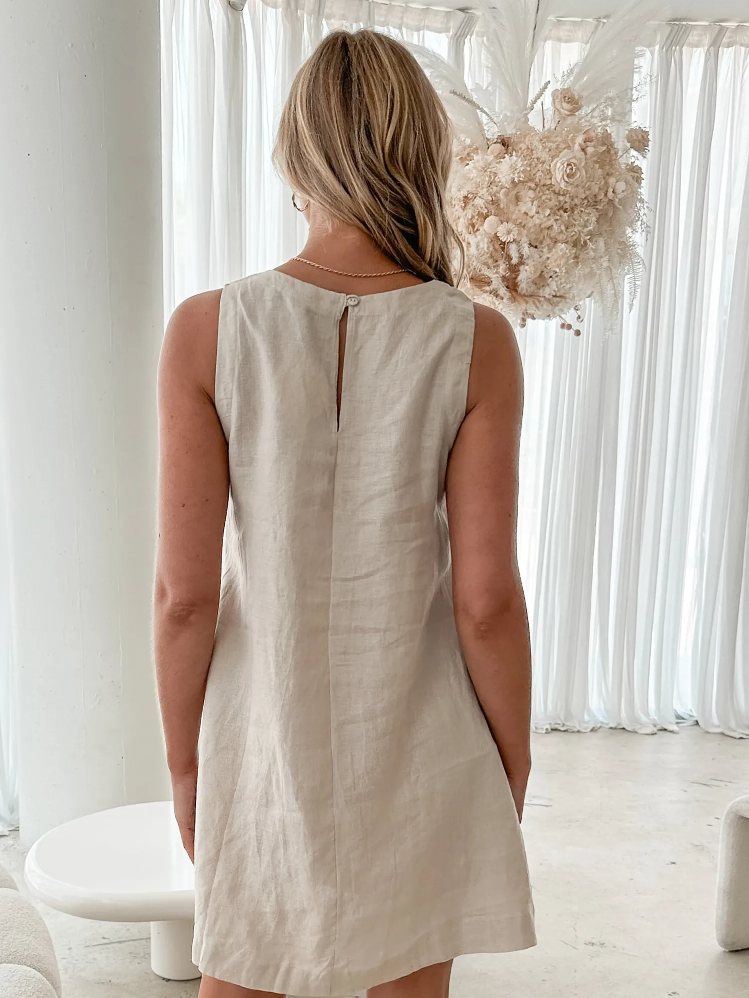 Sale Nahara Dress - Beige Linen Dresses|Shift Dresses