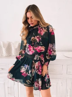 Outlet Neary Dress - Emerald Floral Long Sleeve Dresses|Maternity Dresses