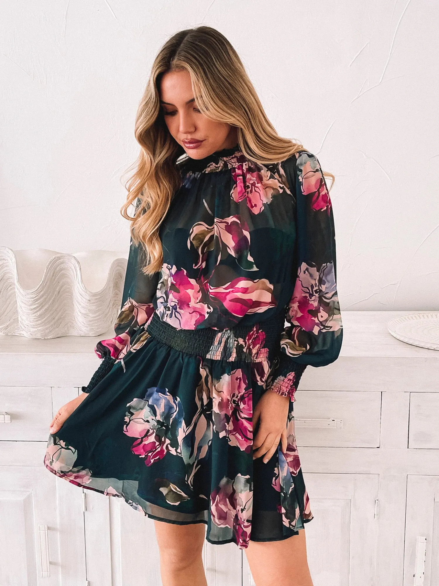 Outlet Neary Dress - Emerald Floral Long Sleeve Dresses|Maternity Dresses
