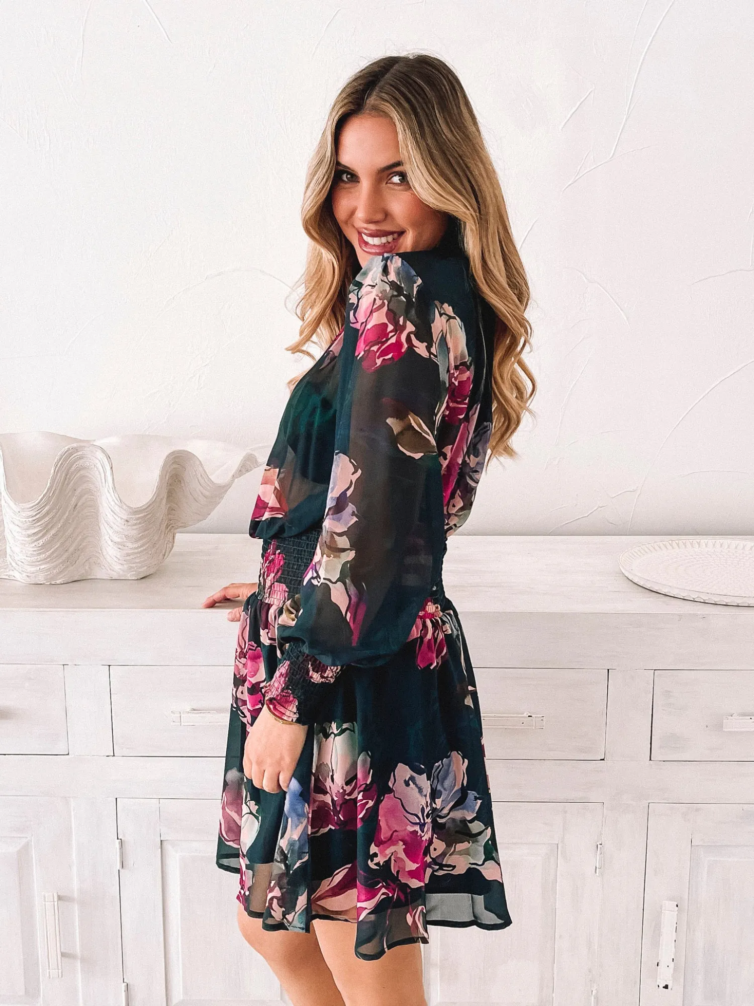 Outlet Neary Dress - Emerald Floral Long Sleeve Dresses|Maternity Dresses