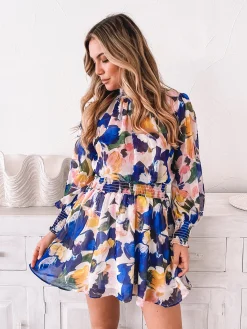Clearance Neary Dress - Painted Cobalt Long Sleeve Dresses|Maternity Dresses
