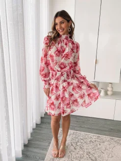 Outlet Neary Dress - Pink Floral Long Sleeve Dresses|Maternity Dresses