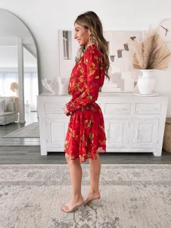 Hot Neary Dress - Red Watercolour Long Sleeve Dresses|Maternity Dresses