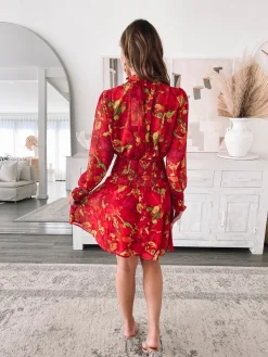 Hot Neary Dress - Red Watercolour Long Sleeve Dresses|Maternity Dresses