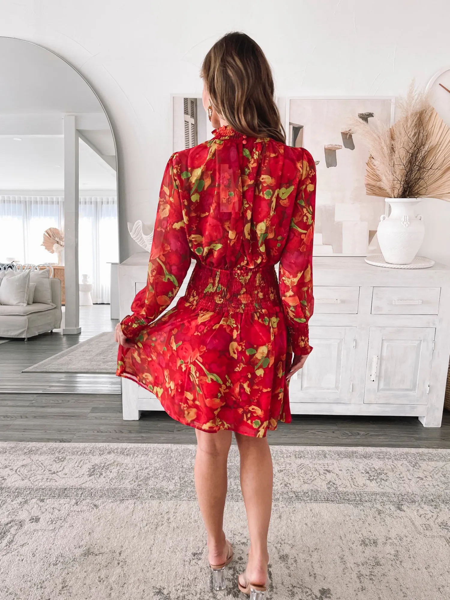 Hot Neary Dress - Red Watercolour Long Sleeve Dresses|Maternity Dresses