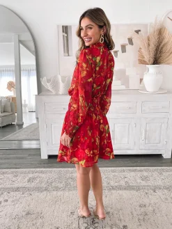 Hot Neary Dress - Red Watercolour Long Sleeve Dresses|Maternity Dresses