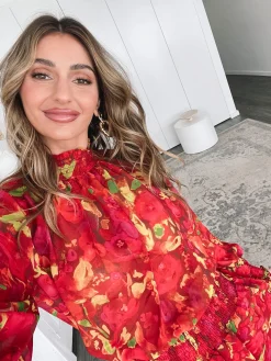 Hot Neary Dress - Red Watercolour Long Sleeve Dresses|Maternity Dresses