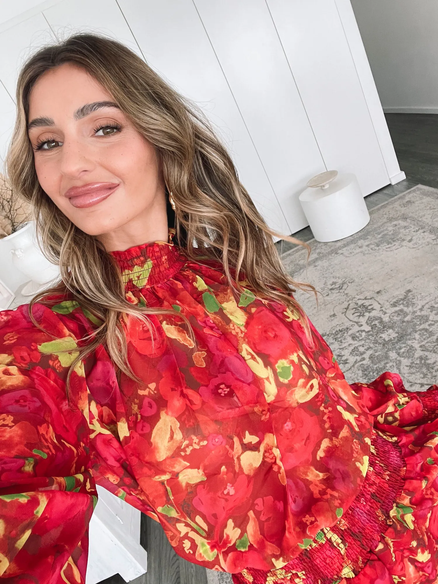 Hot Neary Dress - Red Watercolour Long Sleeve Dresses|Maternity Dresses