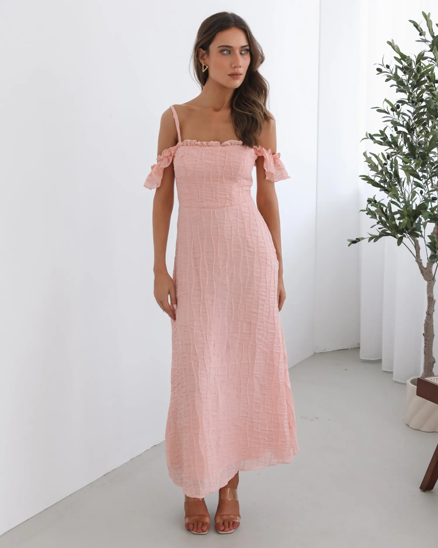 Clearance Nolira Dress - Pink Off The Shoulder Dresses|Maxi Dresses