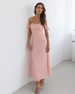 Clearance Nolira Dress - Pink Off The Shoulder Dresses|Maxi Dresses