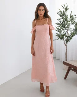 Clearance Nolira Dress - Pink Off The Shoulder Dresses|Maxi Dresses