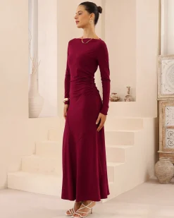 Outlet Noressa Dress - Maroon Curve Dresses|Maternity Dresses