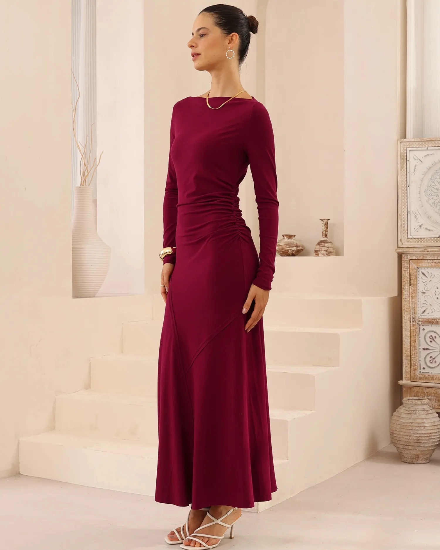Outlet Noressa Dress - Maroon Curve Dresses|Maternity Dresses