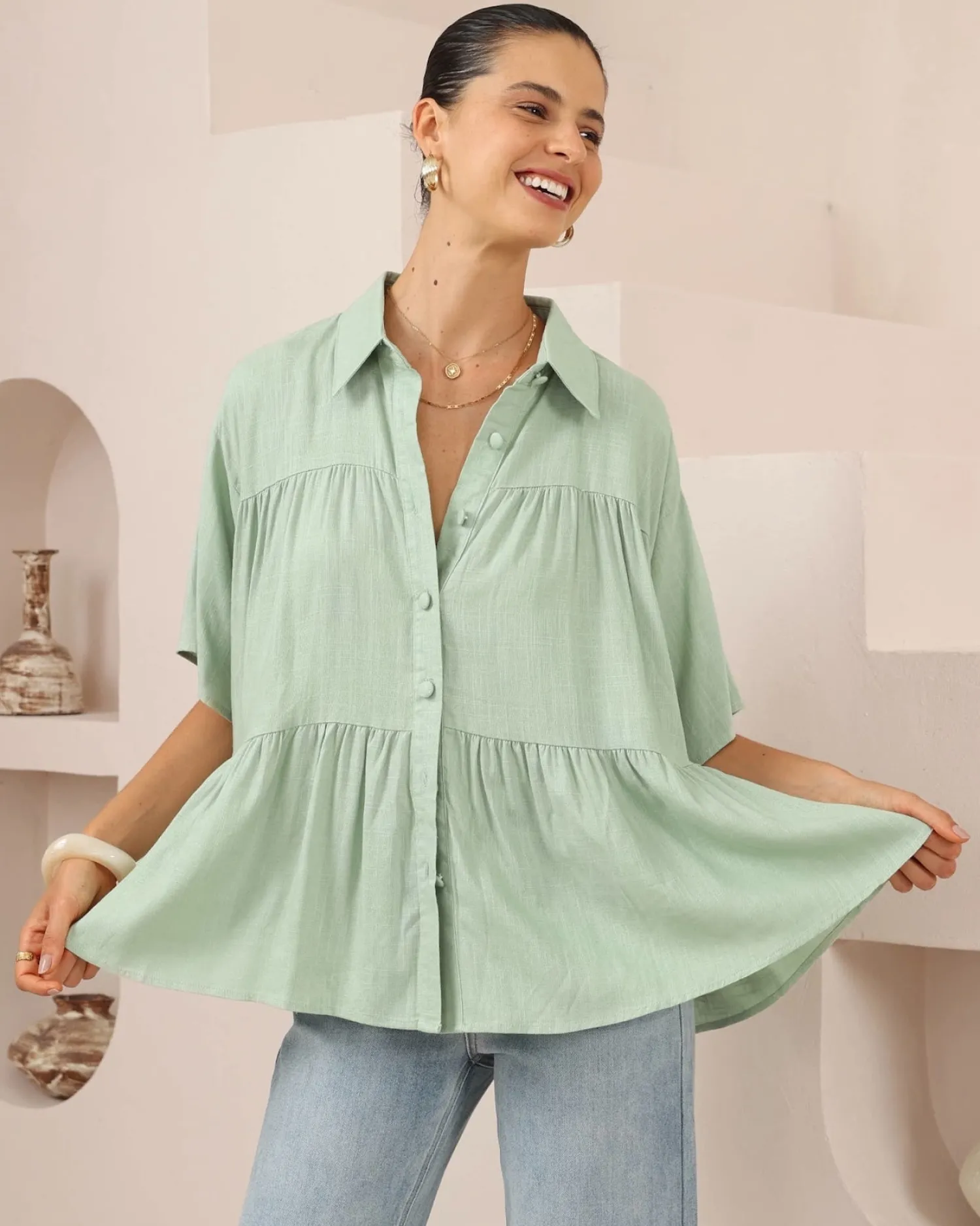 Clearance Nymeraine Blouse - Sage Basic Tops|Maternity Tops