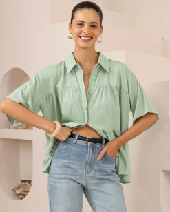 Clearance Nymeraine Blouse - Sage Basic Tops|Maternity Tops