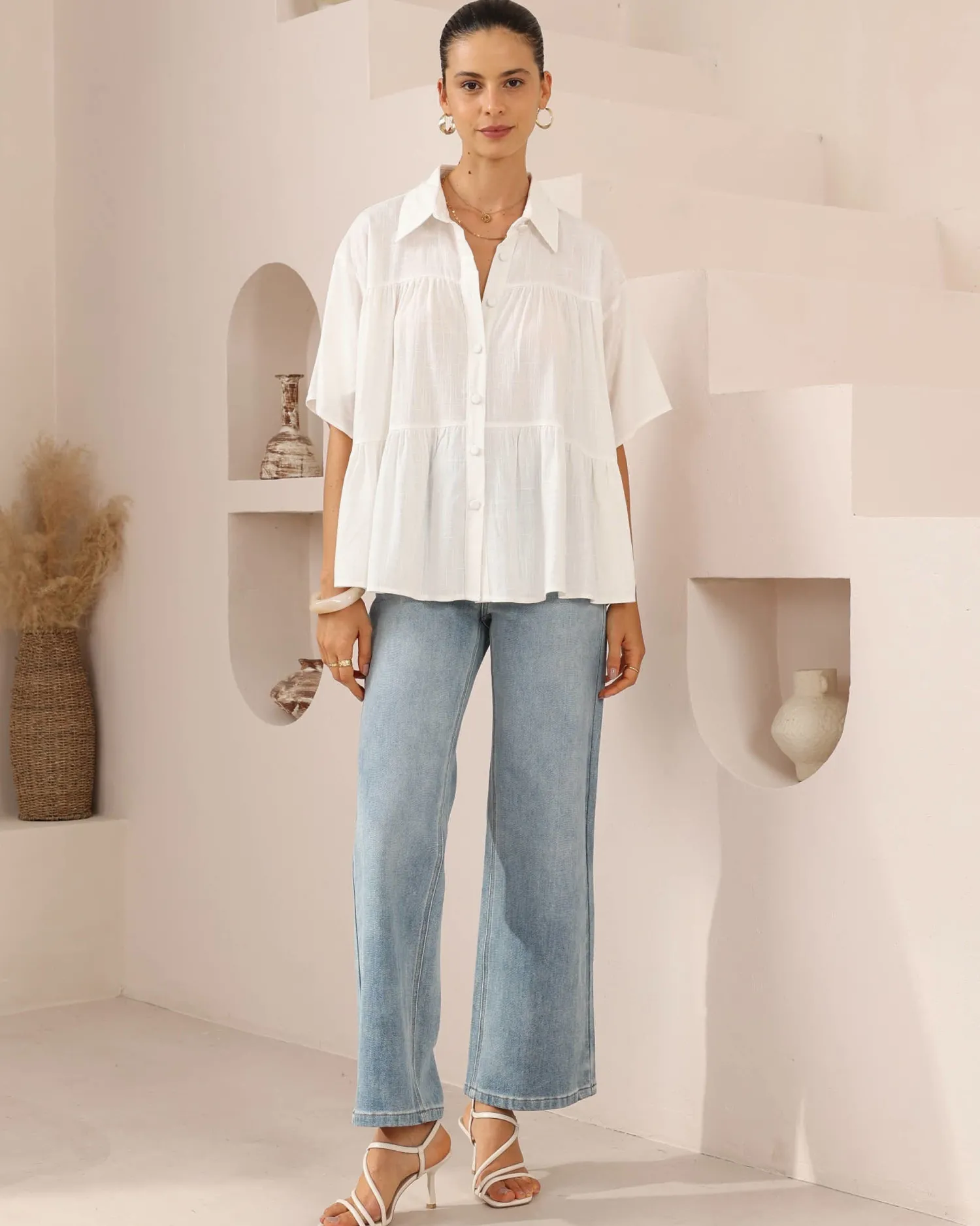 Sale Nymeraine Blouse - White Long Sleeve Tops|Basic Tops