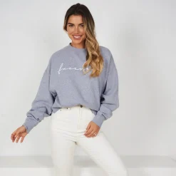 Hot Oversized Freedom Crop (Ash Grey) Long Sleeve Tops|Knitwear Tops