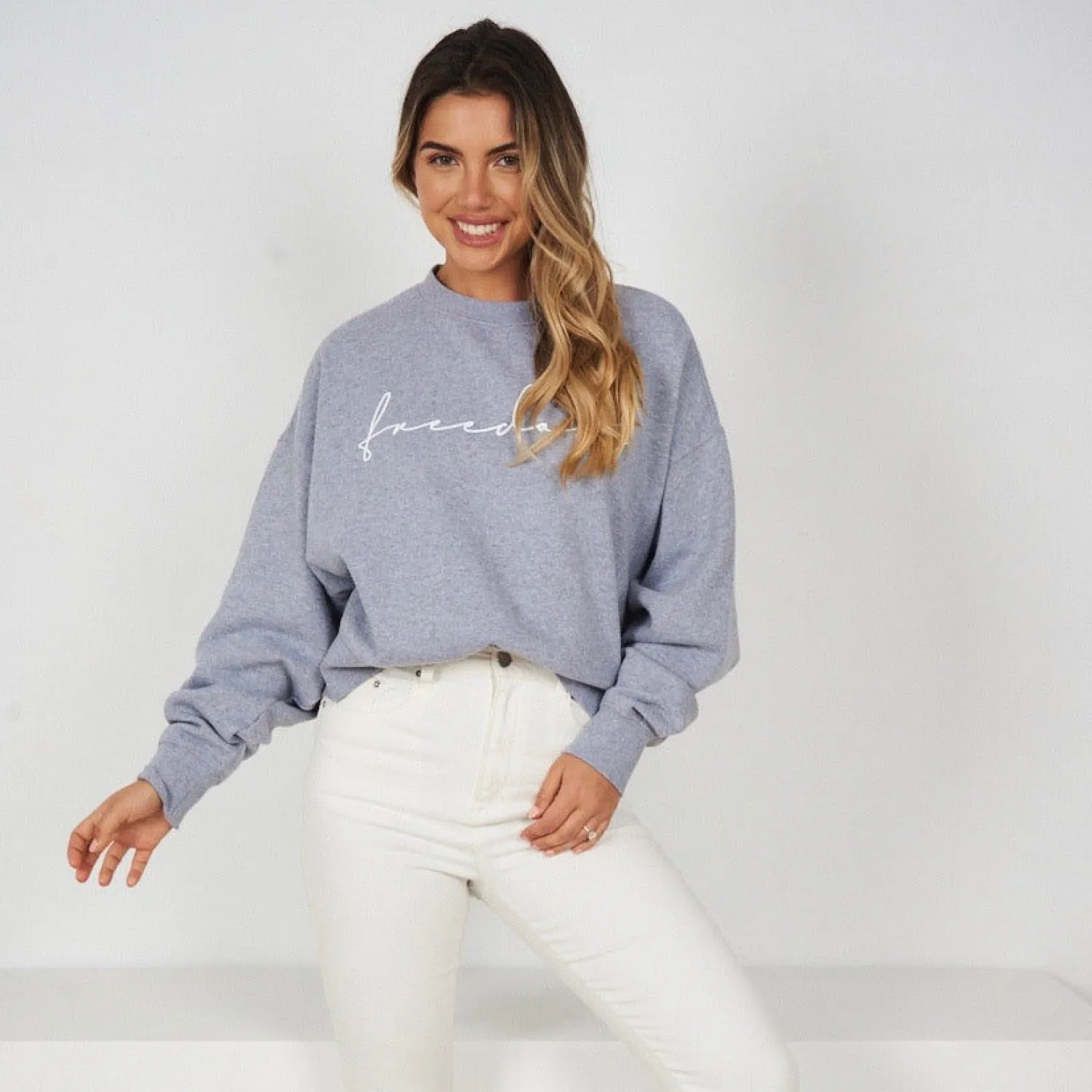 Hot Oversized Freedom Crop (Ash Grey) Long Sleeve Tops|Knitwear Tops