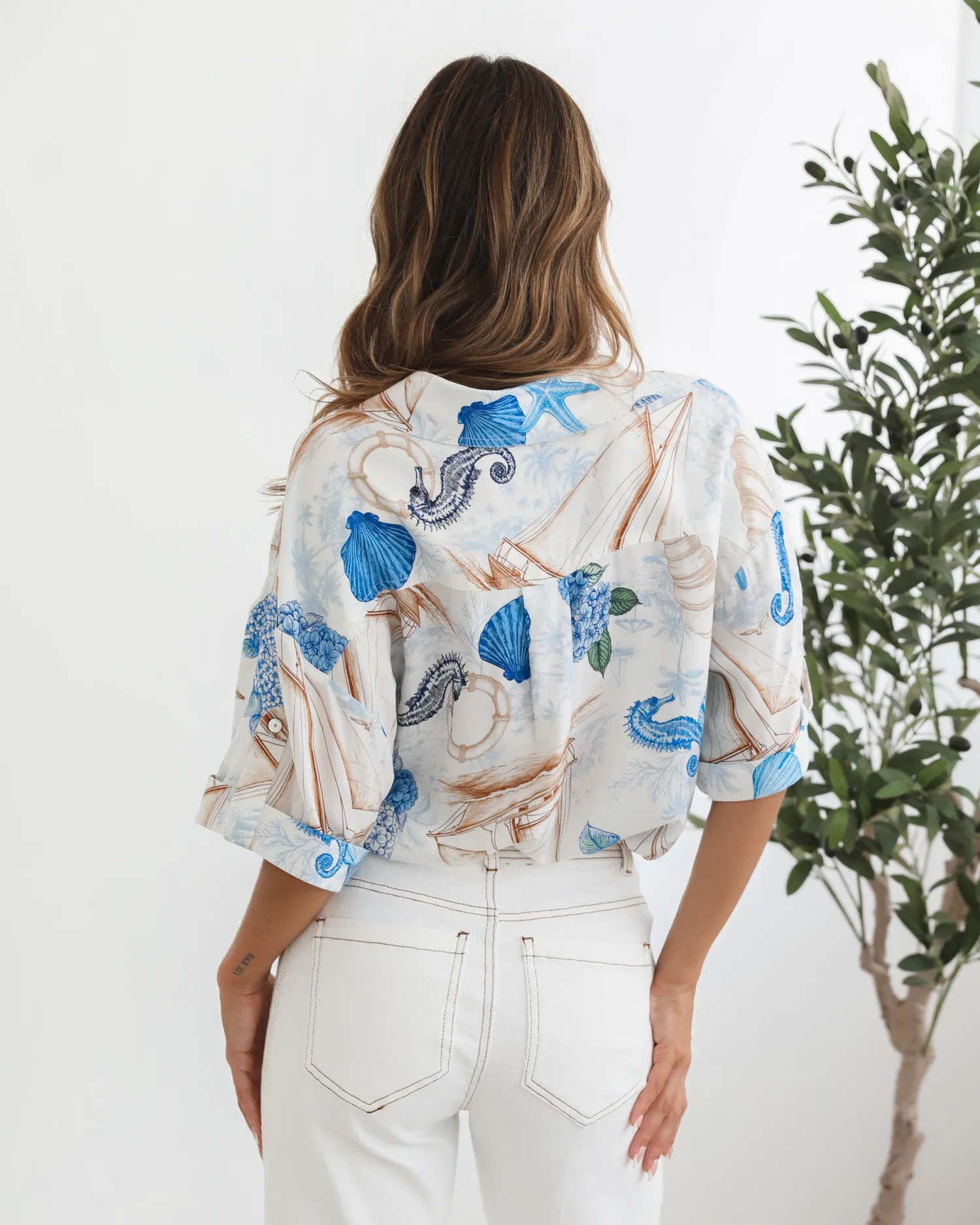 Online Pasheena Shirt - White Print Blouses & Shirts|Blouses & Shirts