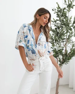 Online Pasheena Shirt - White Print Blouses & Shirts|Blouses & Shirts