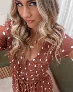 Clearance Pauletta Dress - Rust Spot Spot Dresses|Curve Dresses