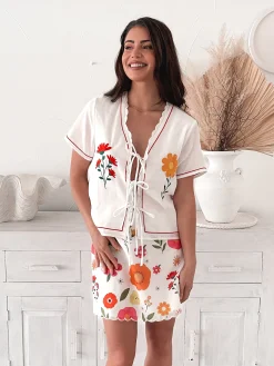 Paulette Skirt - White Floral Skirts|Sets