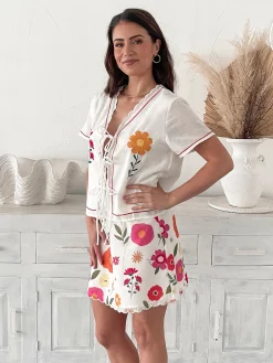 Paulette Skirt - White Floral Skirts|Sets