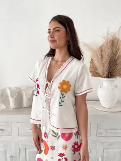 Outlet Paulette Top - White Floral Casual Tops|Crop Tops