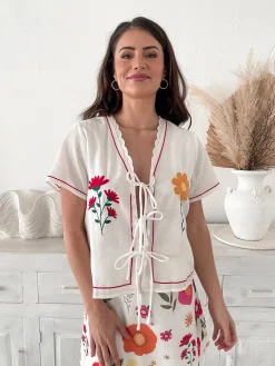 Outlet Paulette Top - White Floral Casual Tops|Crop Tops
