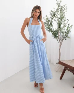 Hot Phebe Dress - Blue Stripe Halter Dresses|Maternity Dresses