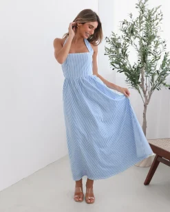 Hot Phebe Dress - Blue Stripe Halter Dresses|Maternity Dresses