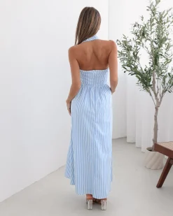 Hot Phebe Dress - Blue Stripe Halter Dresses|Maternity Dresses