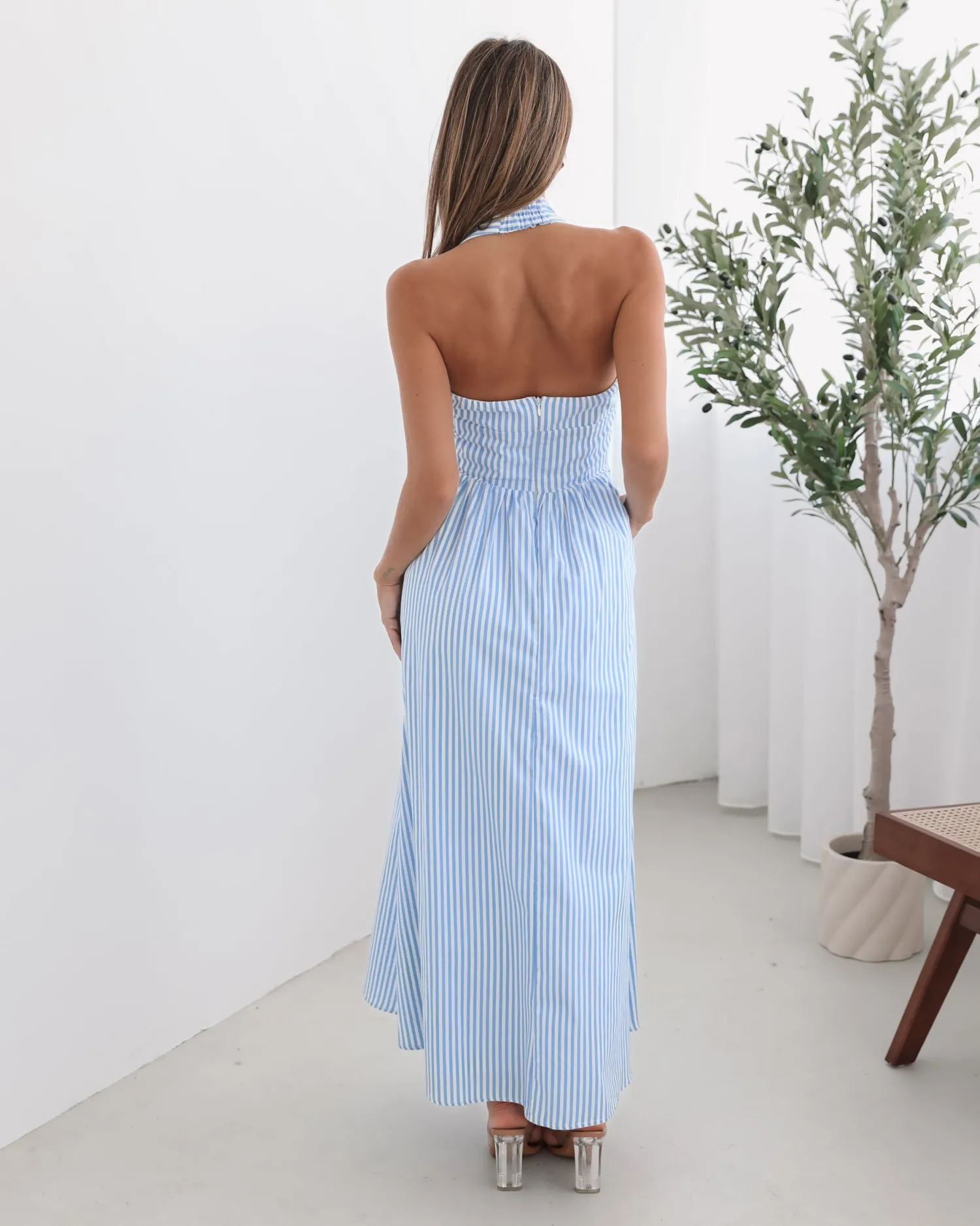 Hot Phebe Dress - Blue Stripe Halter Dresses|Maternity Dresses