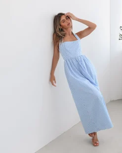 Hot Phebe Dress - Blue Stripe Halter Dresses|Maternity Dresses
