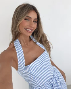 Hot Phebe Dress - Blue Stripe Halter Dresses|Maternity Dresses