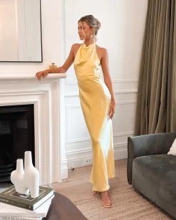Clearance Polene Dress - Yellow Satin Dresses|Maxi Dresses