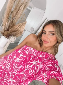 Hot Raphaelle Dress - Pink Floral Linen Dresses|Floral Dresses