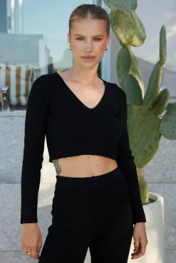 New Reanne Knit Top - Black Long Sleeve Tops|Crop Tops
