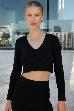 New Reanne Knit Top - Black Long Sleeve Tops|Crop Tops