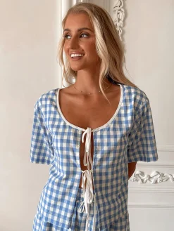 Clearance Revan Top - Blue Check Crop Tops|Crop Tops