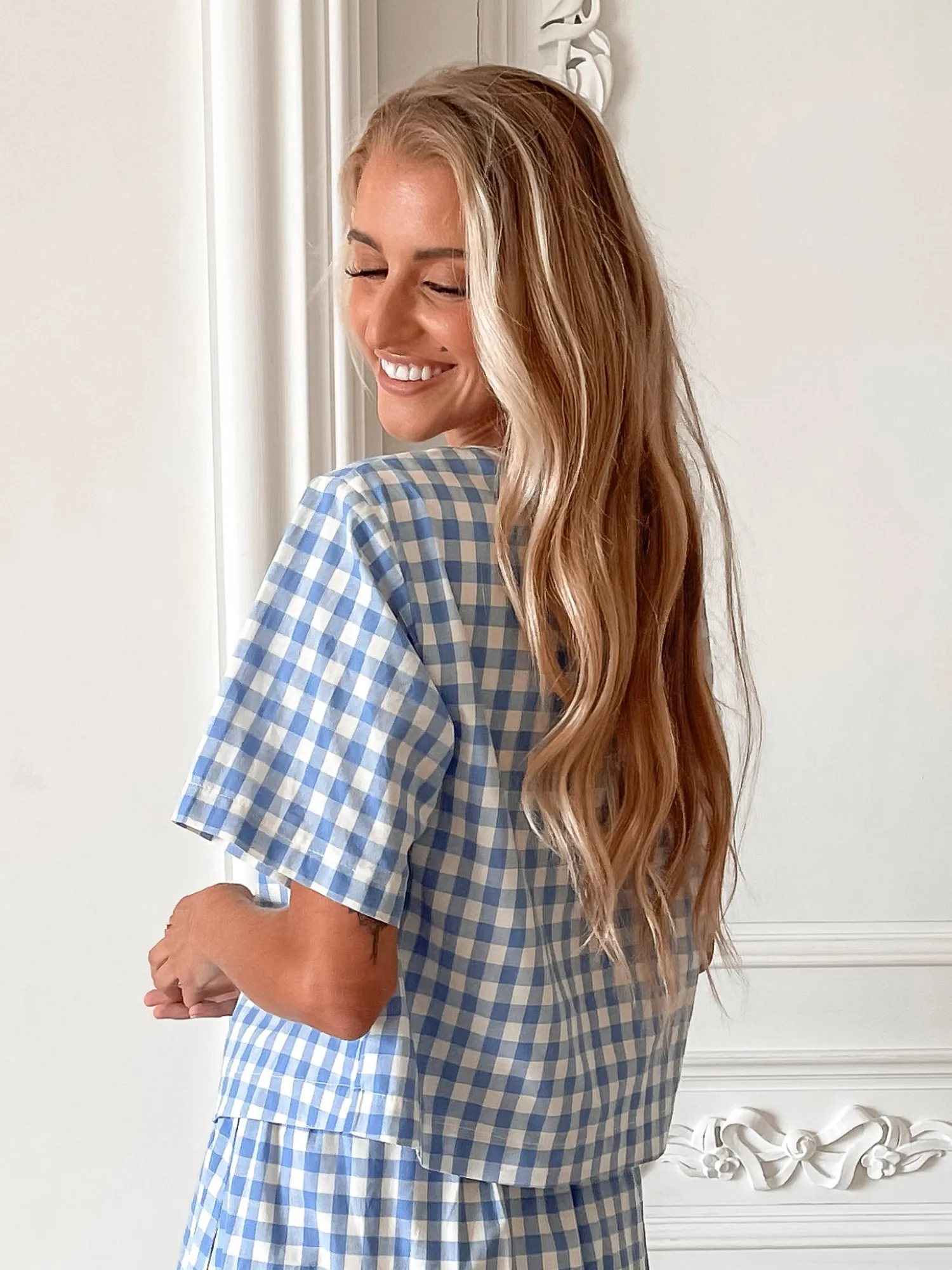 Clearance Revan Top - Blue Check Crop Tops|Crop Tops